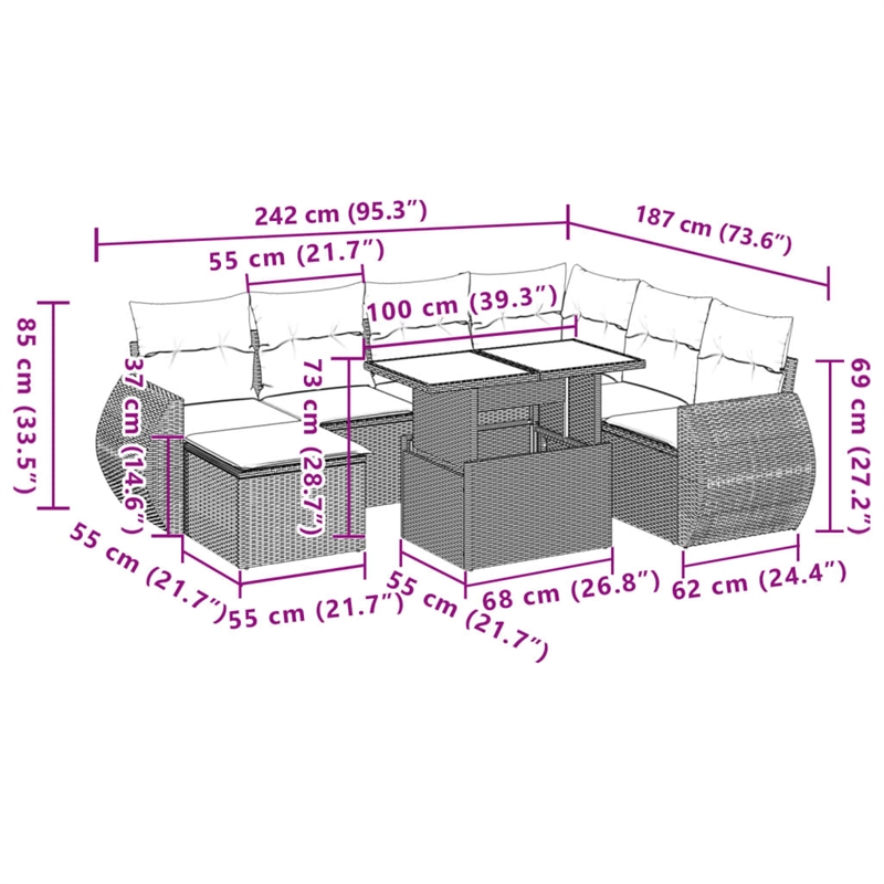 vidaXL 8 Piece Poly Rattan Sofa Set in Gray/Beige