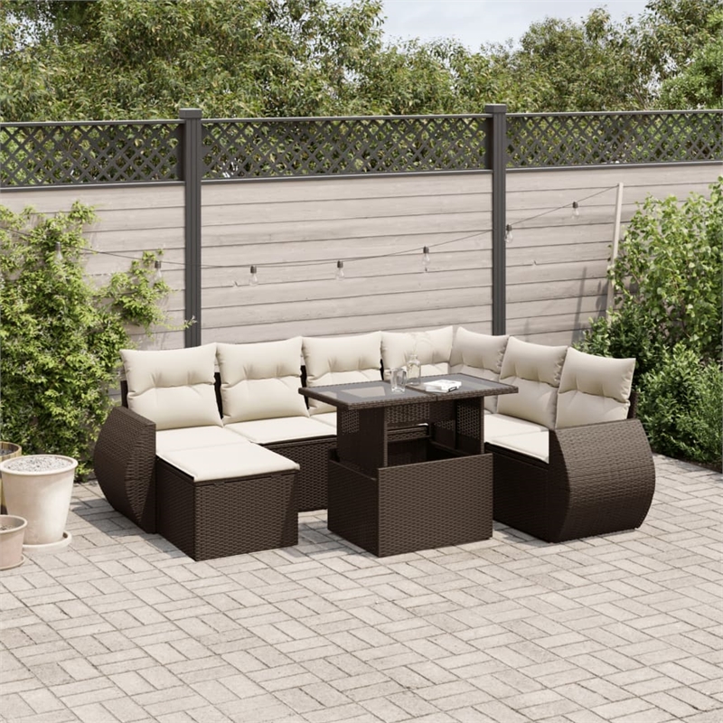 vidaXL 8 Piece Poly Rattan Sofa Set in White/Brown/Cream