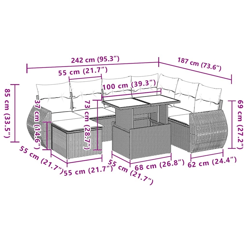 vidaXL 8 Piece Poly Rattan Sofa Set in White/Brown/Cream