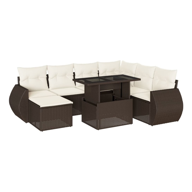 vidaXL 8 Piece Poly Rattan Sofa Set in White/Brown/Cream