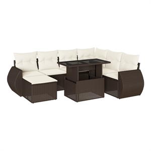 vidaXL 8 Piece Poly Rattan Sofa Set in White/Brown/Cream
