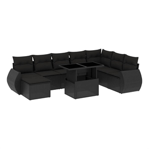 vidaXL 9 Piece Poly Rattan Sofa Set in Black