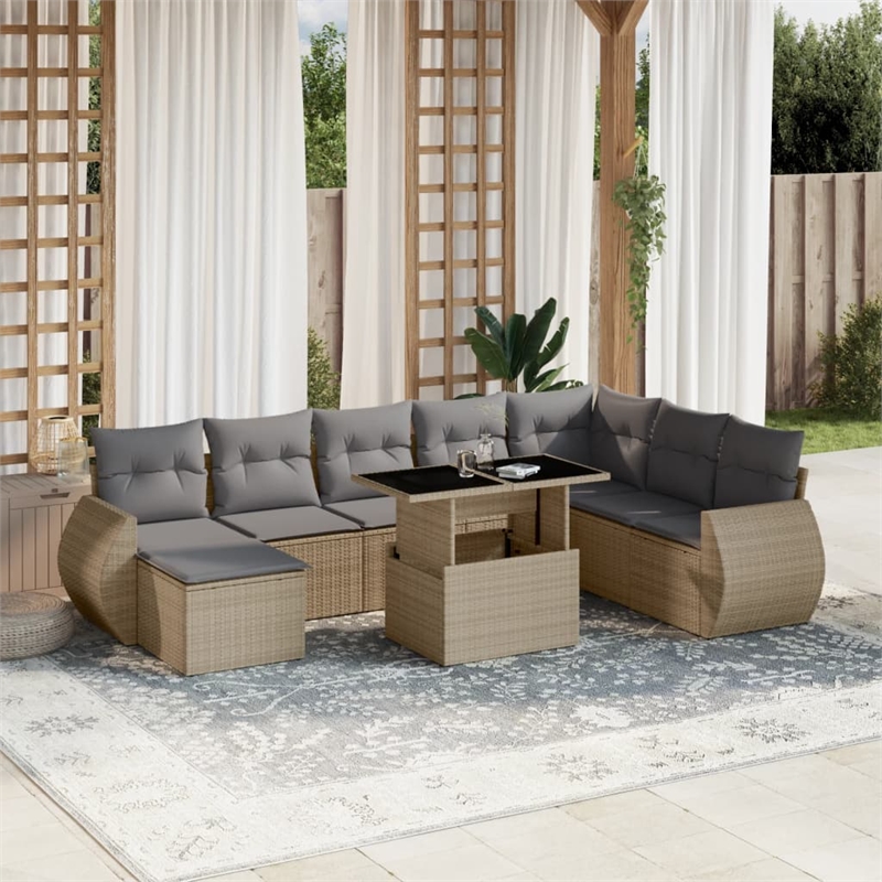 vidaXL 9 Piece Steel Large Sofa Set in Gray/Beige