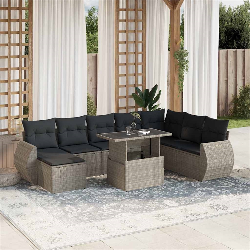 vidaXL 9 Piece Steel Sofa Set in Gray