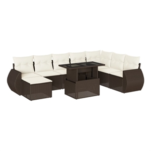 vidaXL 9 Piece Poly Rattan Sofa Set in White/Brown/Cream