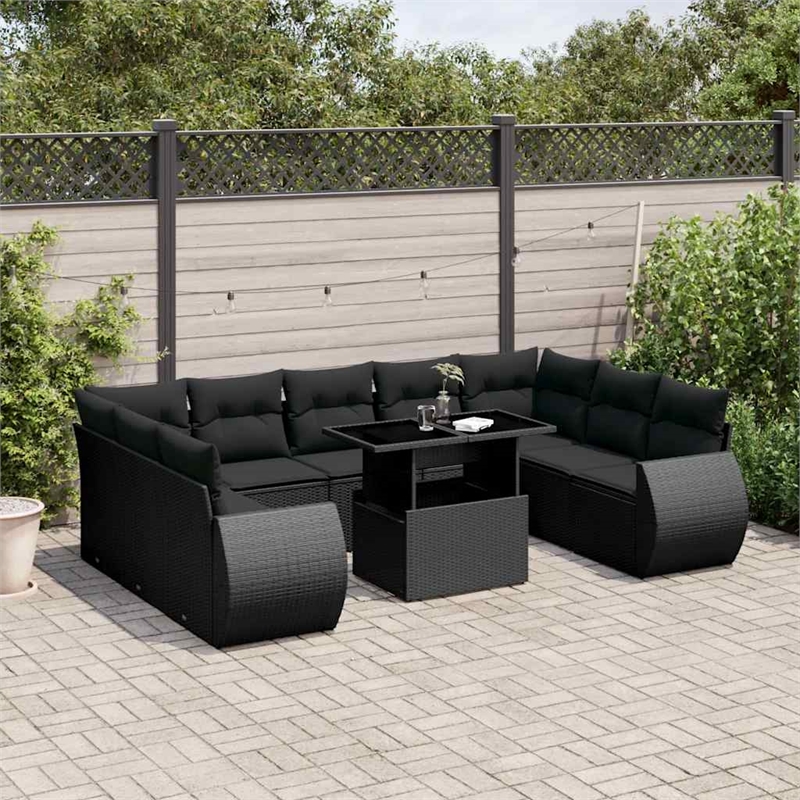 vidaXL 10 Piece Poly Rattan Sofa Set in Black