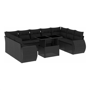 vidaXL 10 Piece Poly Rattan Sofa Set in Black