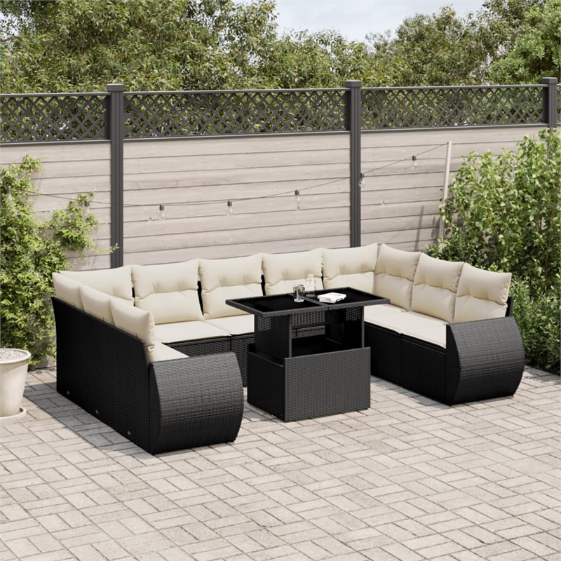 vidaXL 10 Piece Steel Small Sofa Set in Black/White/Cream