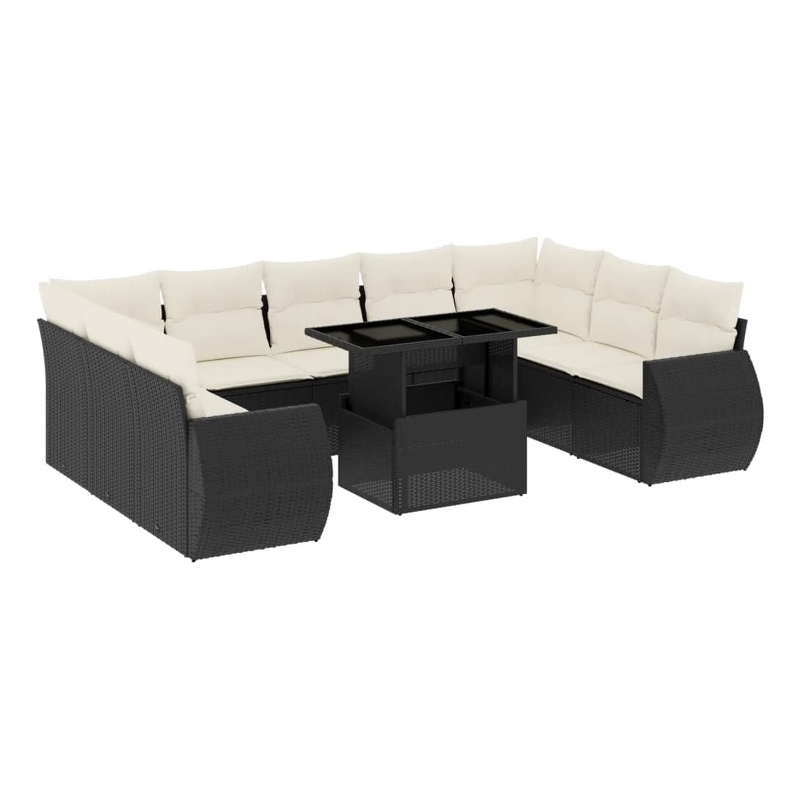 vidaXL 10 Piece Steel Small Sofa Set in Black/White/Cream