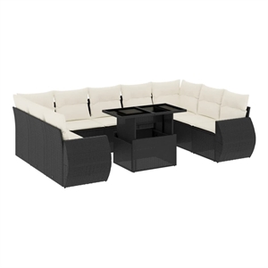 vidaXL 10 Piece Steel Small Sofa Set in Black/White/Cream