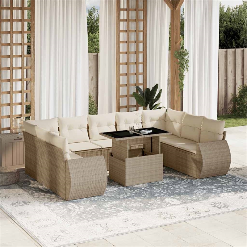 vidaXL 10 Piece Steel Small Sofa Set in White/Cream/Beige