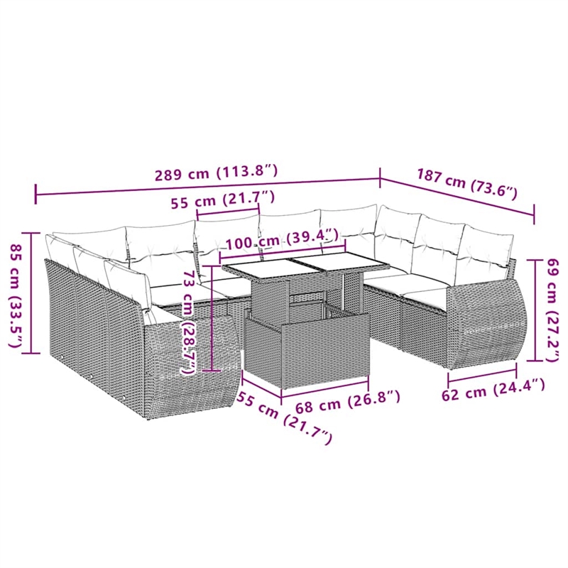 vidaXL 10 Piece Steel Small Sofa Set in White/Cream/Beige
