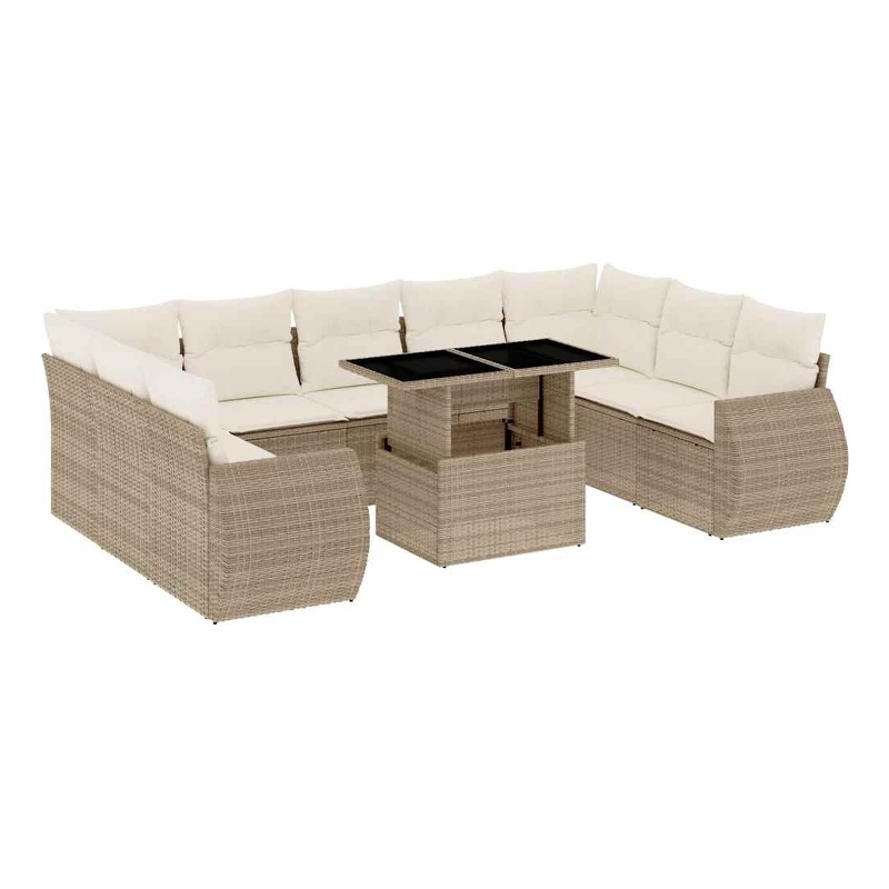 vidaXL 10 Piece Steel Small Sofa Set in White/Cream/Beige
