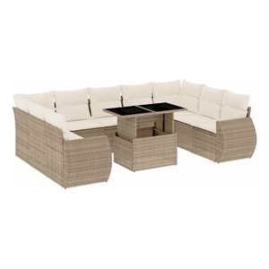 vidaXL 10 Piece Steel Small Sofa Set in White/Cream/Beige