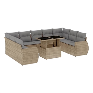 vidaXL 10 Piece Poly Rattan Sofa Set in Gray/Beige