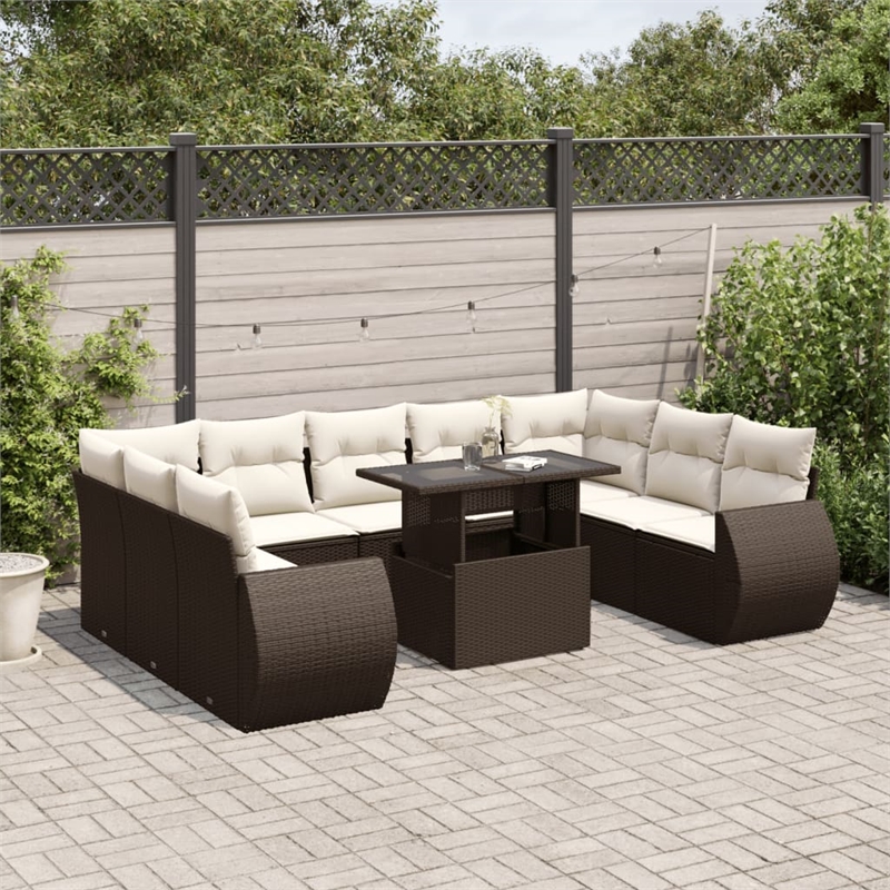 vidaXL 10 Piece Poly Rattan Sofa Set in Brown
