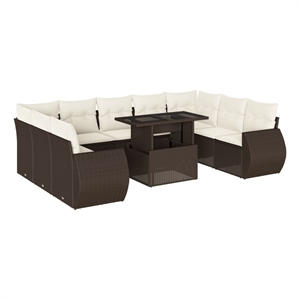 vidaXL 10 Piece Poly Rattan Sofa Set in Brown