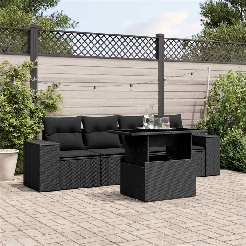 vidaXL 5 Piece Poly Rattan Sofa Set in Black