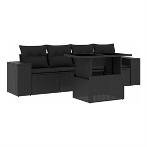 vidaXL 5 Piece Poly Rattan Sofa Set in Black