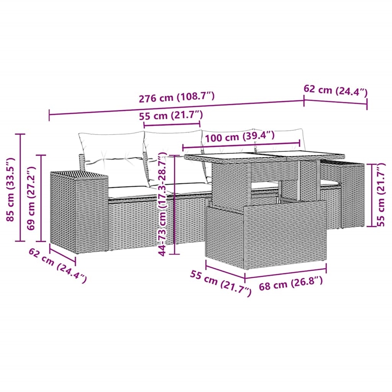 vidaXL 5 Piece Poly Rattan Sofa Set in Gray