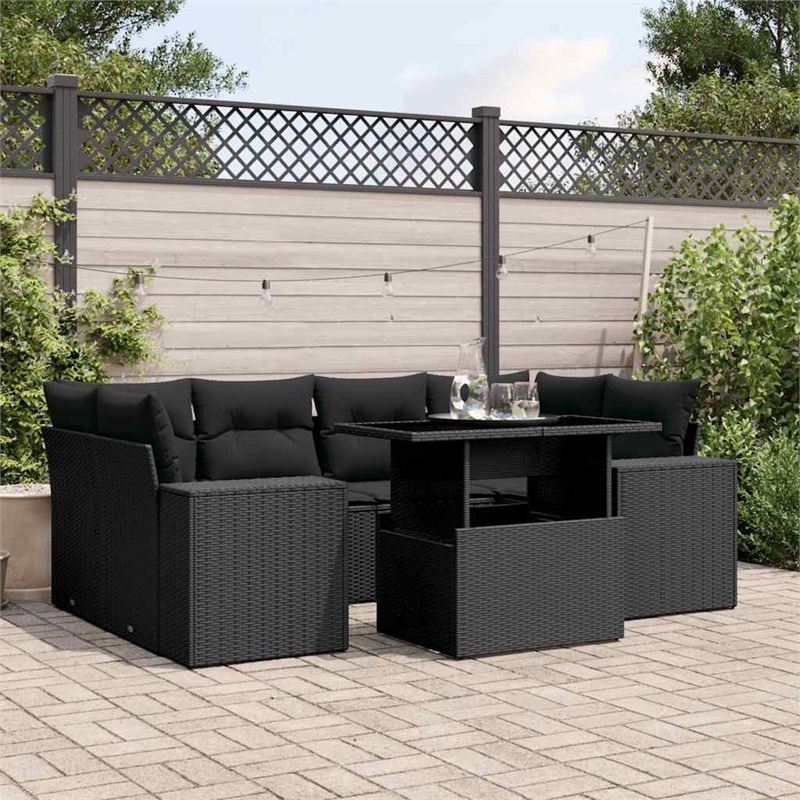 vidaXL 7 Piece Poly Rattan Sofa Set in Black