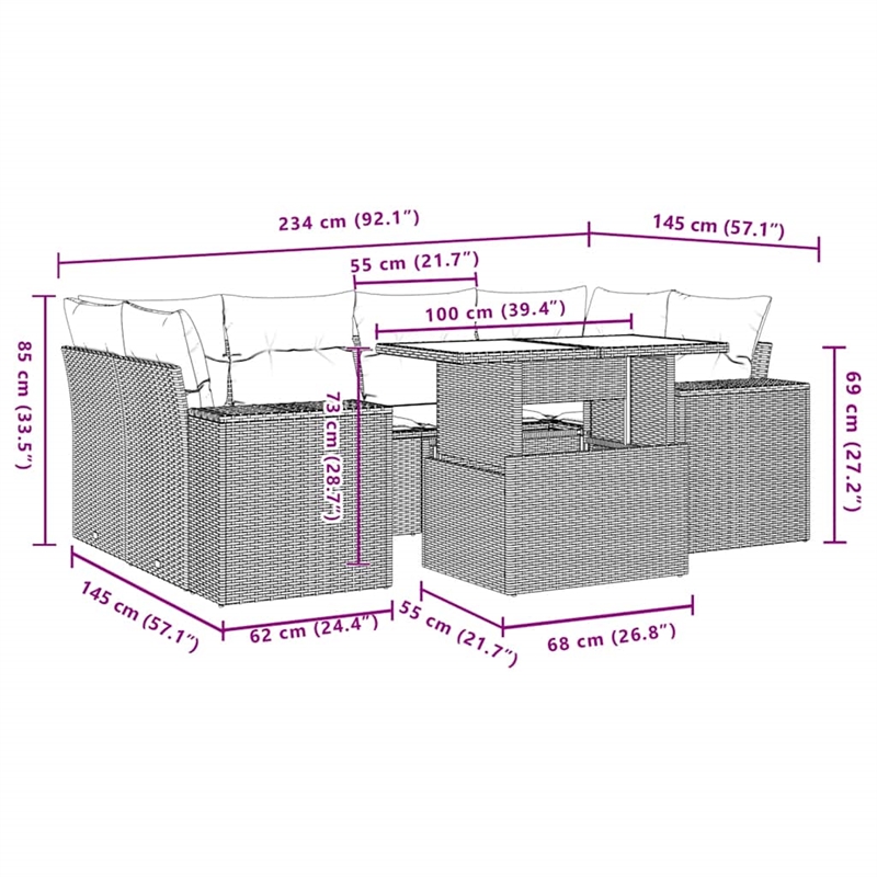 vidaXL 7 Piece Poly Rattan Sofa Set in Black