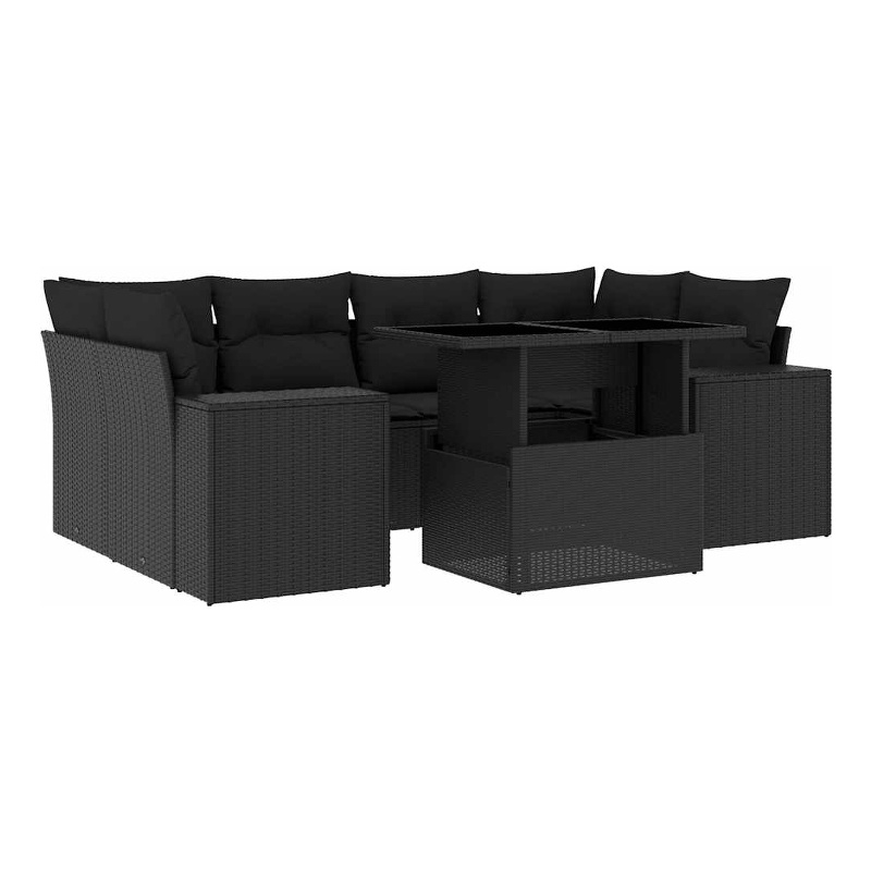 vidaXL 7 Piece Poly Rattan Sofa Set in Black