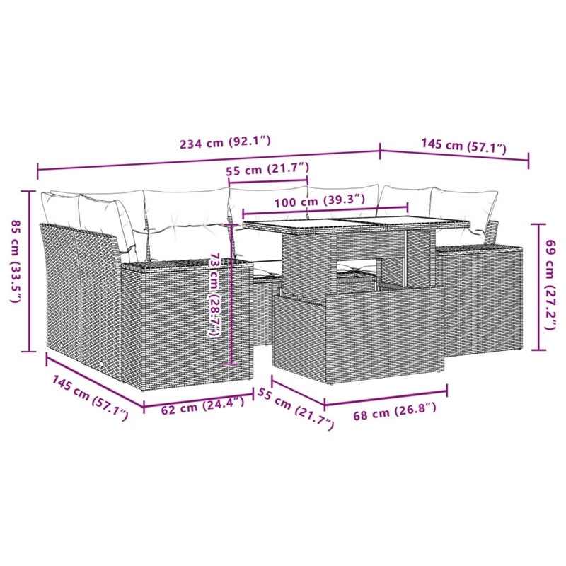 vidaXL 7 Piece Sofa Set in Black/White/Cream