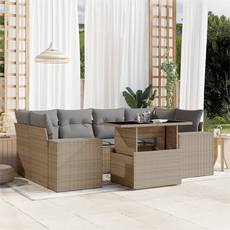 vidaXL 7 Piece Poly Rattan Sofa Set in Gray/Beige