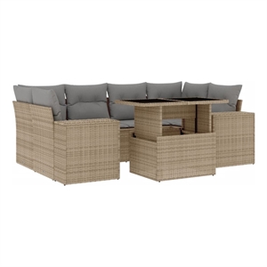 vidaXL 7 Piece Poly Rattan Sofa Set in Gray/Beige