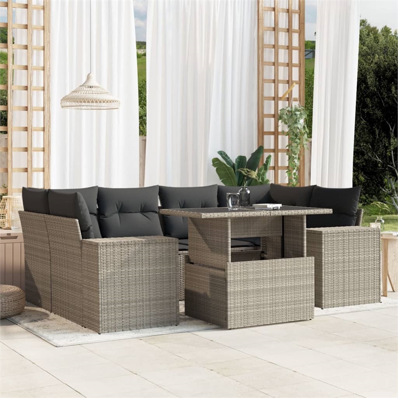 vidaXL 7 Piece Poly Rattan Sofa Set in Gray