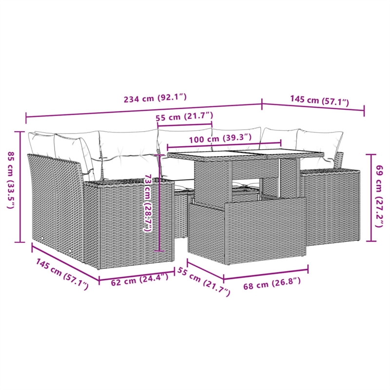 vidaXL 7 Piece Poly Rattan Sofa Set in Gray