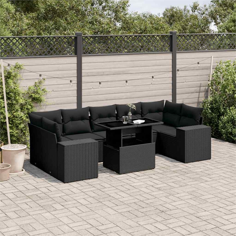 vidaXL 8 Piece Poly Rattan Sofa Set in Black