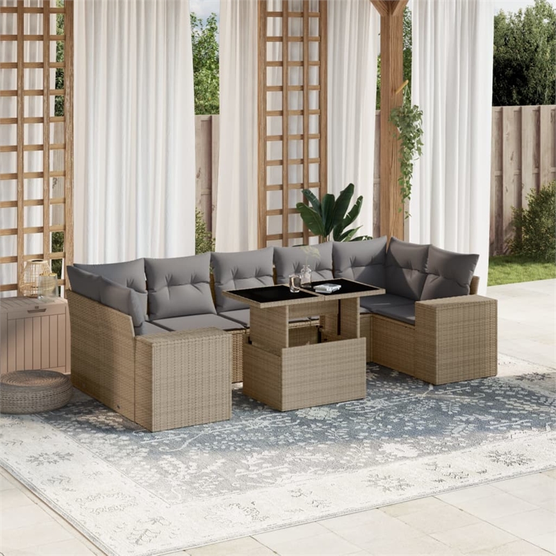 vidaXL 8 Piece Poly Rattan Sofa Set in Gray/Beige