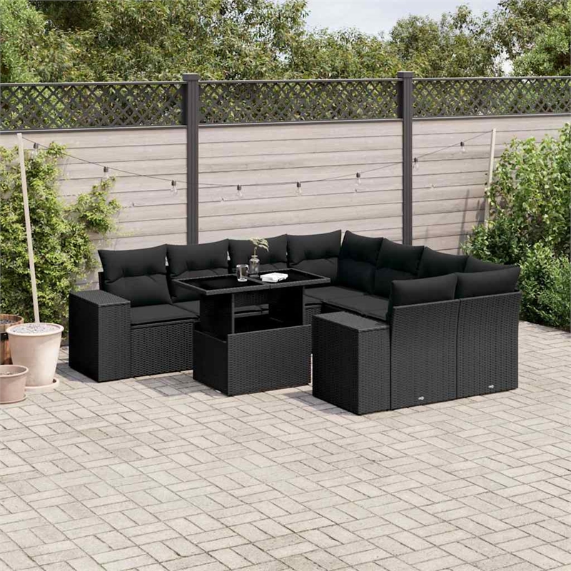 vidaXL 9 Piece Poly Rattan Sofa Set in Black