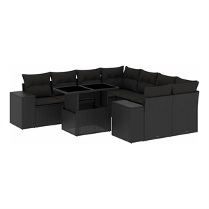 vidaXL 9 Piece Poly Rattan Sofa Set in Black