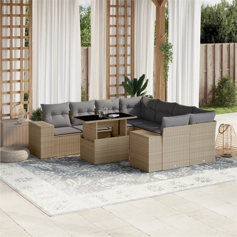vidaXL 9 Piece Steel Sofa Set in Gray/Beige