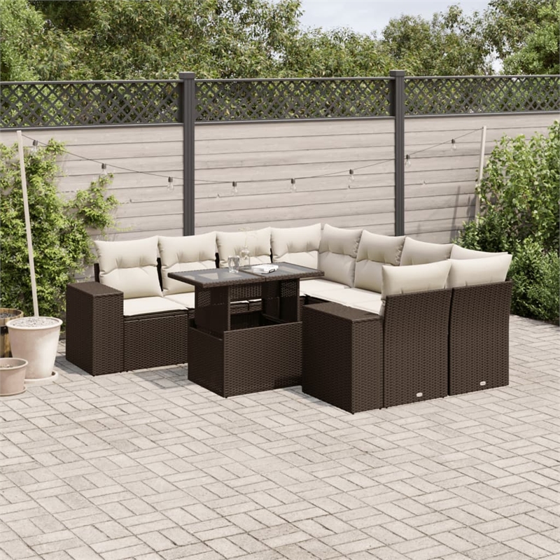 vidaXL 9 Piece Poly Rattan Sofa Set in White/Brown/Cream