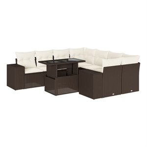 vidaXL 9 Piece Poly Rattan Sofa Set in White/Brown/Cream