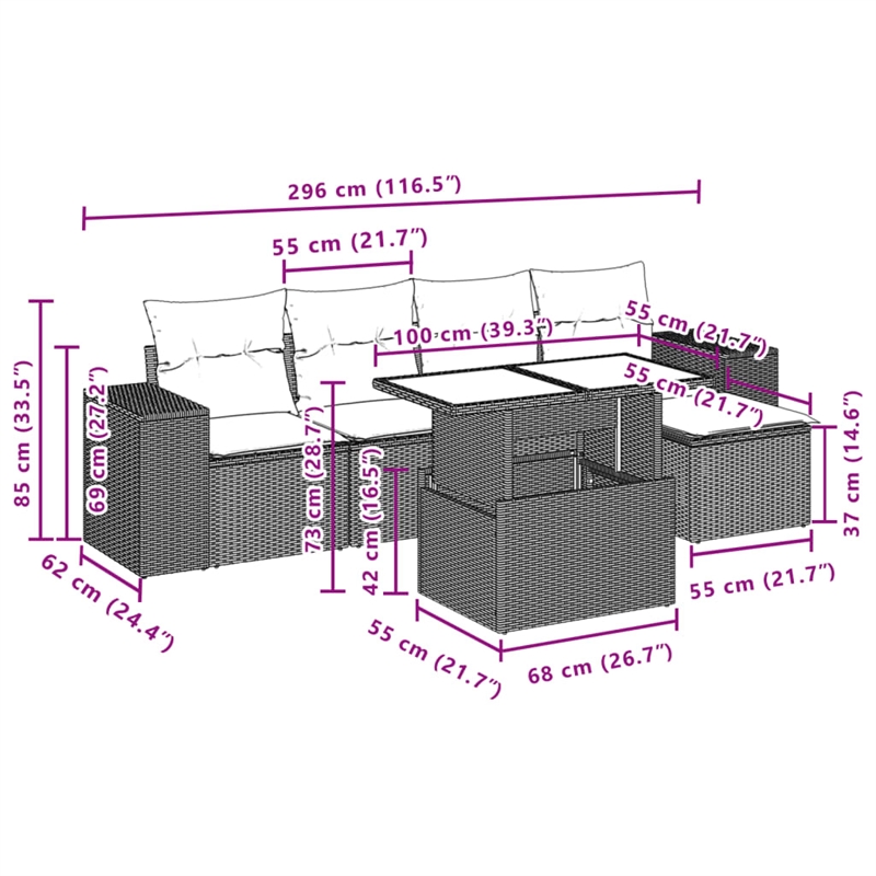 vidaXL 6 Piece Poly Rattan Sofa Set in Gray/Anthracite