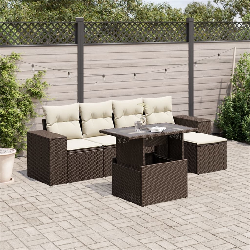 vidaXL 6 Piece Poly Rattan Sofa Set in White/Brown/Cream