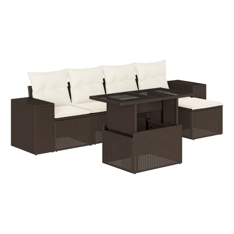 vidaXL 6 Piece Poly Rattan Sofa Set in White/Brown/Cream