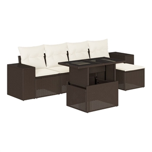 vidaXL 6 Piece Poly Rattan Sofa Set in White/Brown/Cream