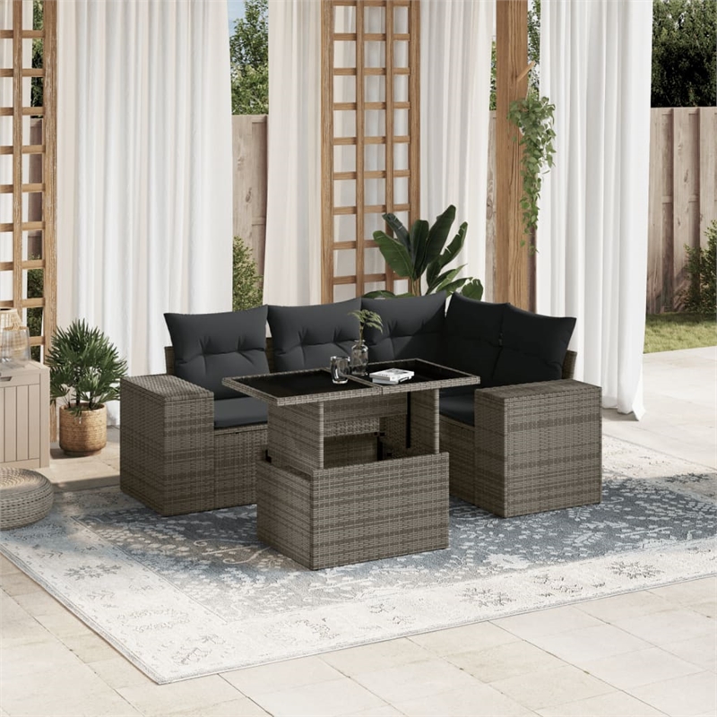 vidaXL 5 Piece Poly Rattan Sofa Set in Gray