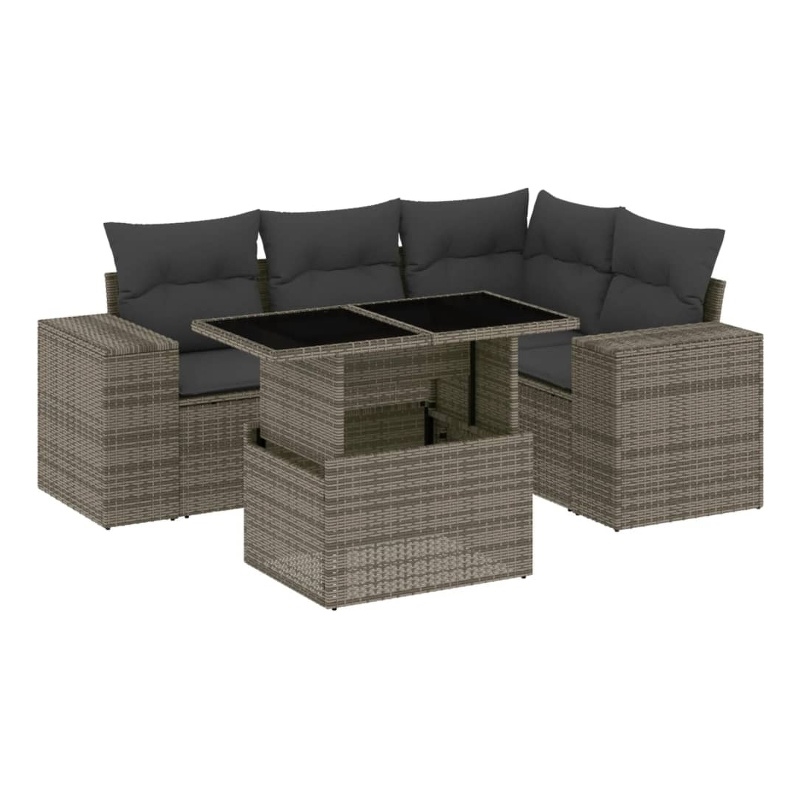 vidaXL 5 Piece Poly Rattan Sofa Set in Gray