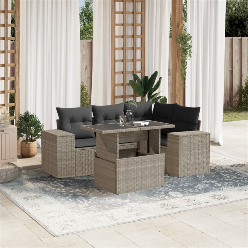 vidaXL 5 Piece Poly Rattan Sofa Set in Gray