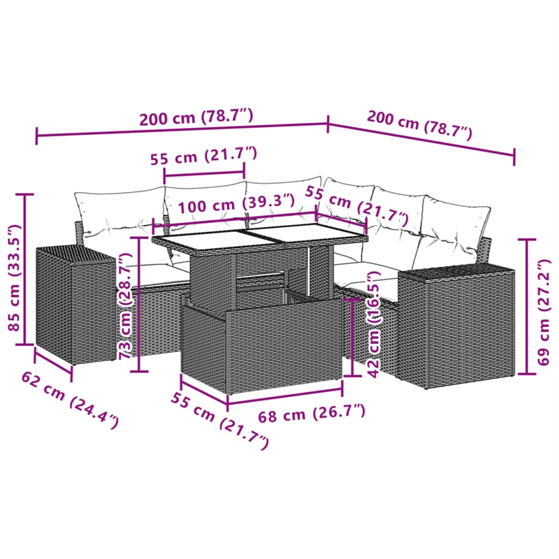 vidaXL 6 Piece Steel Sofa Set in Gray