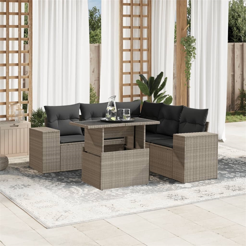 vidaXL 6 Piece Poly Rattan Sofa Set in Gray/Anthracite
