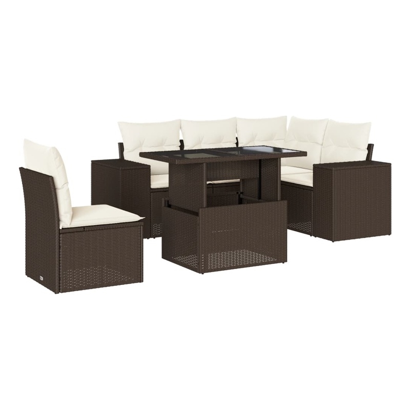 vidaXL 6 Piece Poly Rattan Sofa Set in Brown