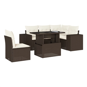vidaXL 6 Piece Poly Rattan Sofa Set in Brown